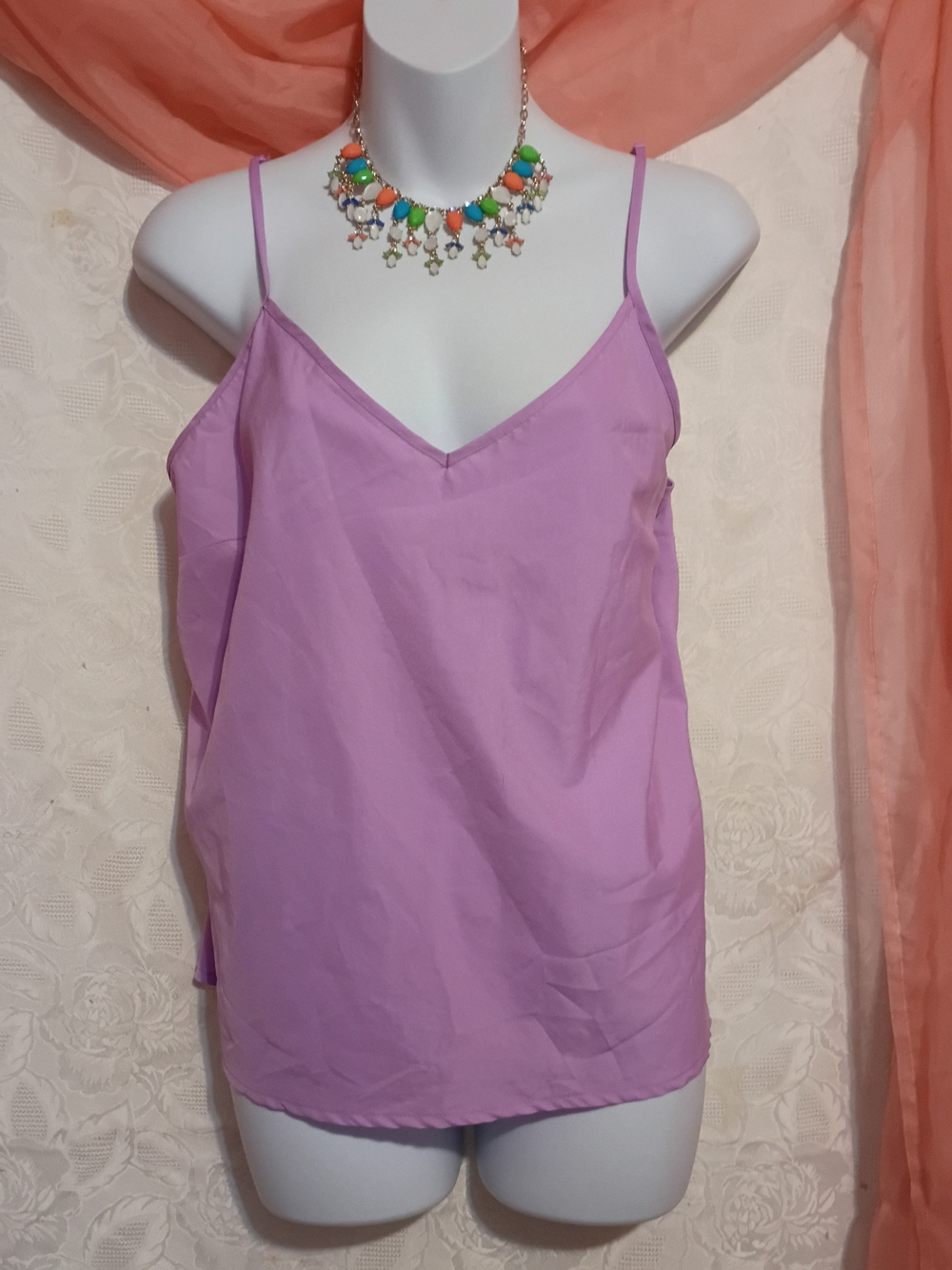 Ladies Lilac Spaghetti Strap V-Neck Tank Top Sz XL